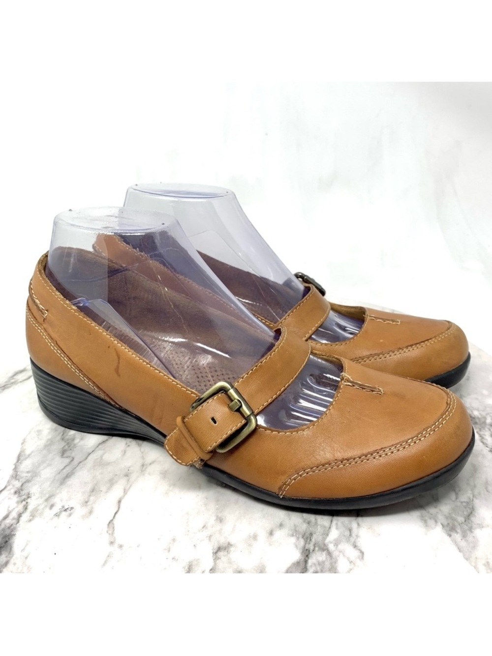 Natural Soul by Naturalizer Bakten Mary Jane Brown Leather Wedges 9 Classic